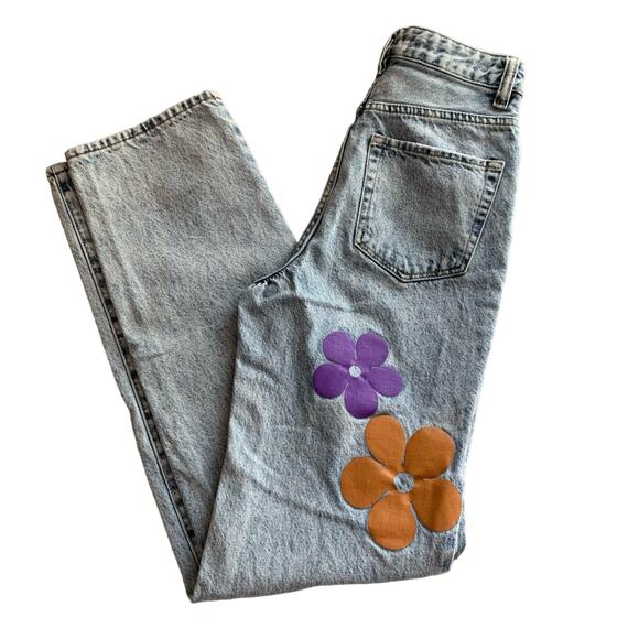 PacSun Boyfriend Jeans Light Blue Flower Graphic Sz 24 - Picture 2 of 16